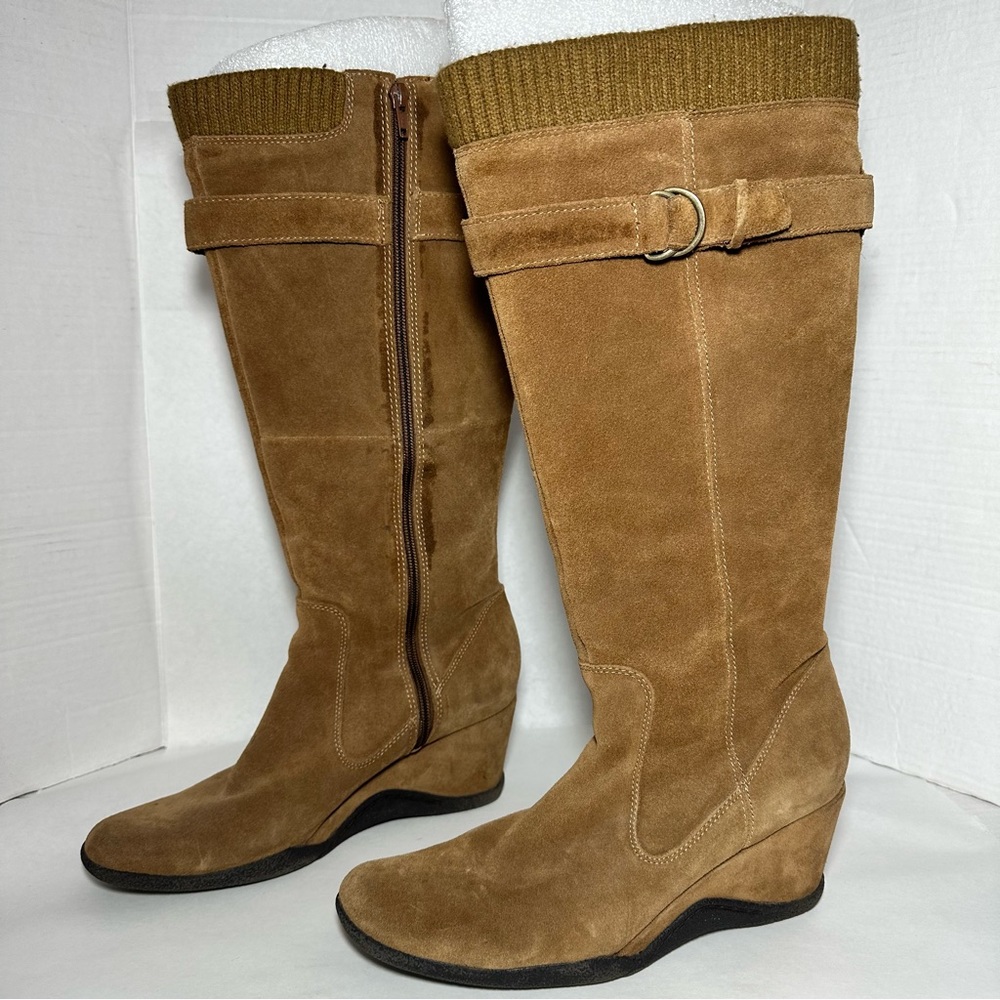 A.N.A | A New Approach Light Brown Tall Suede Wedge Boots | Size 10 - Picture 2 of 14